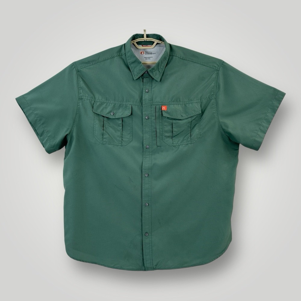 The American Outdoorsman Fishing Shirt Mens 3XL Green Short Sleeve Vented Hiking